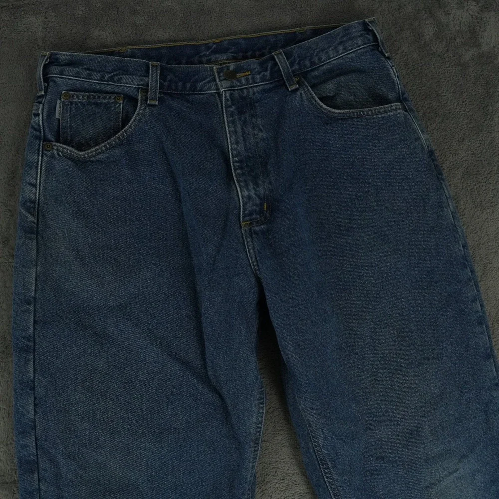 Carhartt Jeans Mens 36x30 Blue‎ Flannel Lined Relaxed Fit B172 DST Workwear